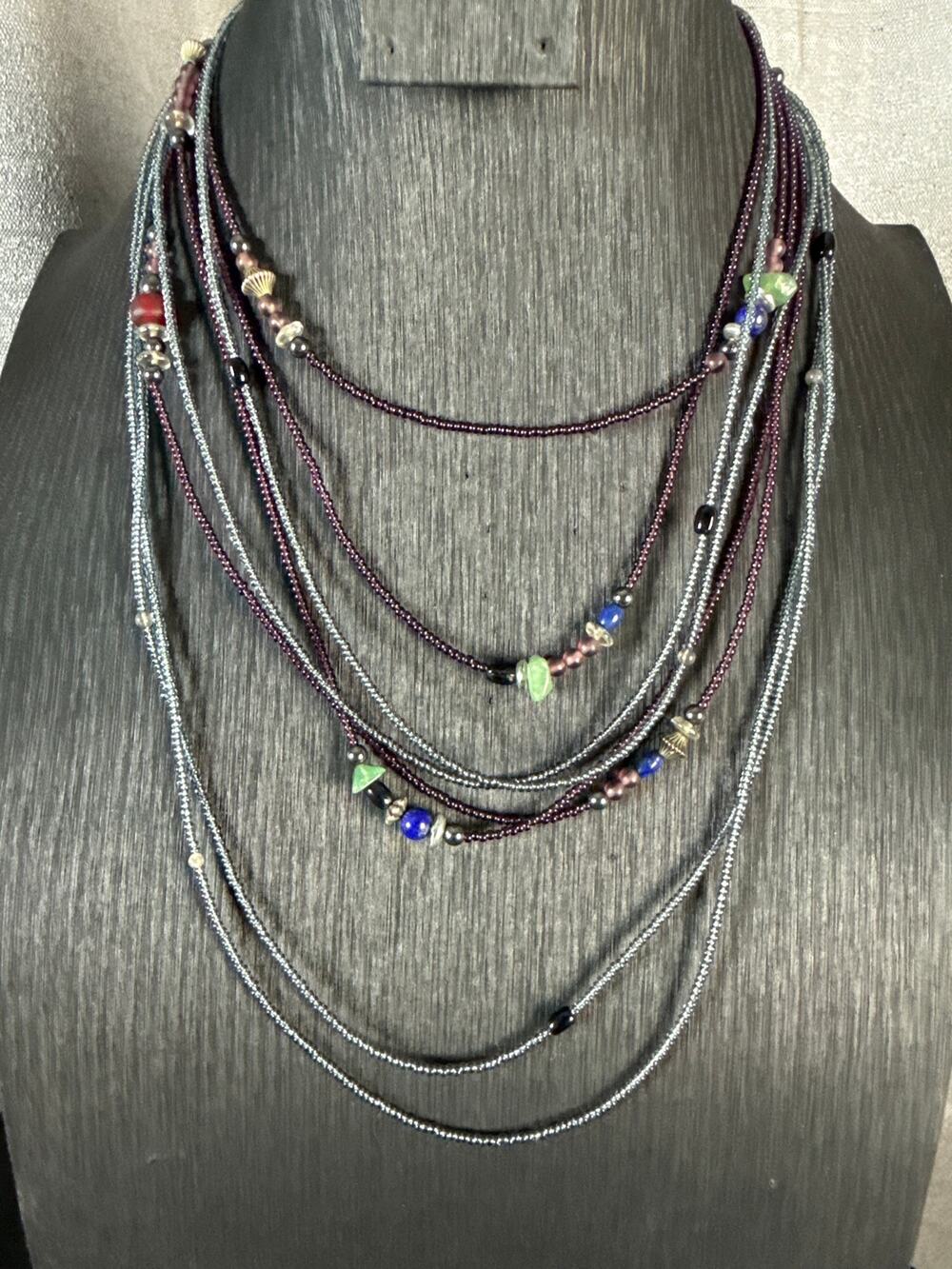 Boho Seed and Natural Stone Necklace Set